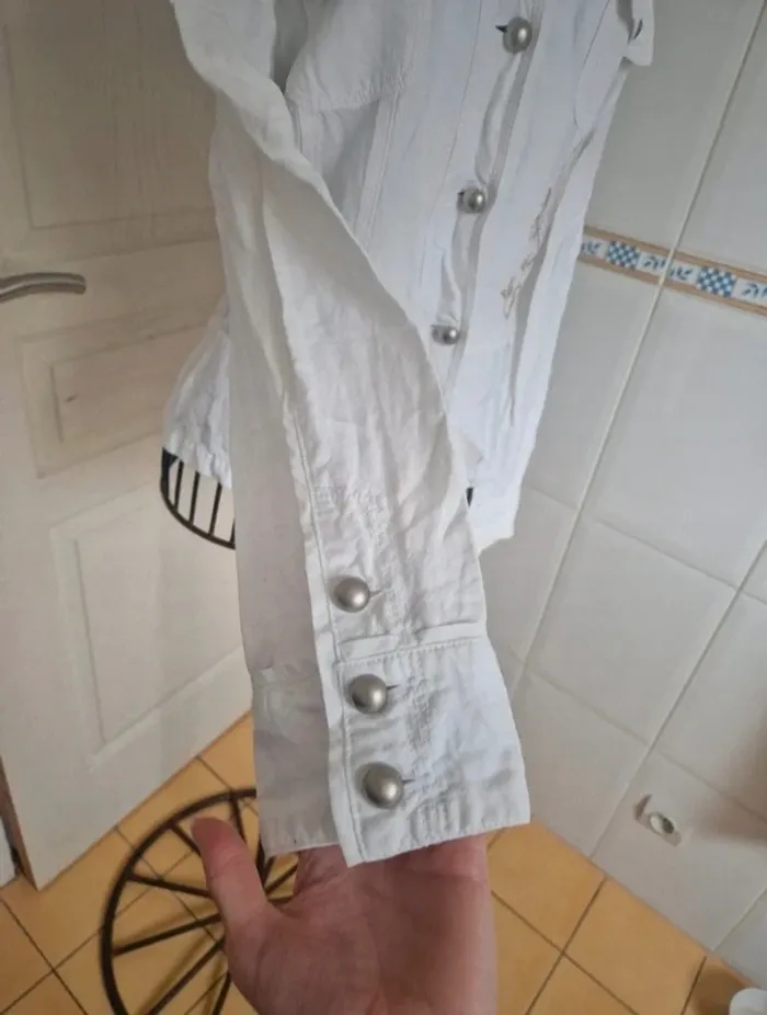 Jolie veste cintré blanche 55% lin femme my collection taille M/38 - photo numéro 3