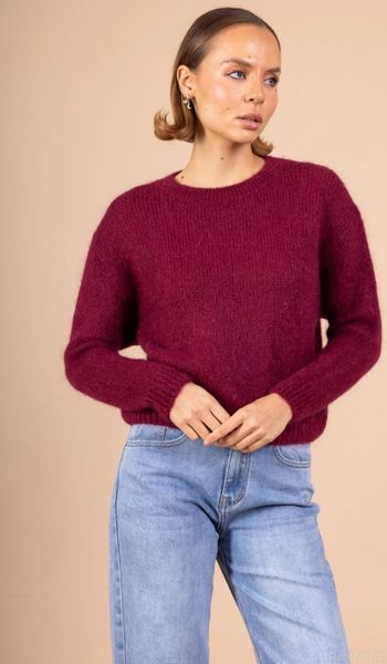 Pull col rond bordeaux court mohair  - boutique parisienne