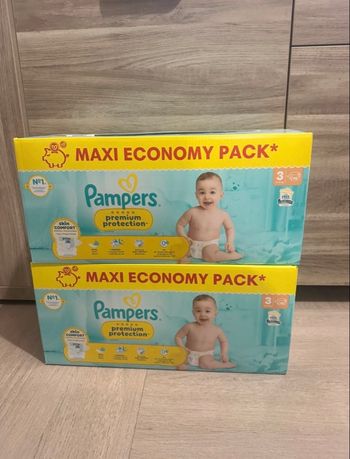 Lot de 2 paquets de couche Pampers Premium Protection taille 3 - 224 couches 