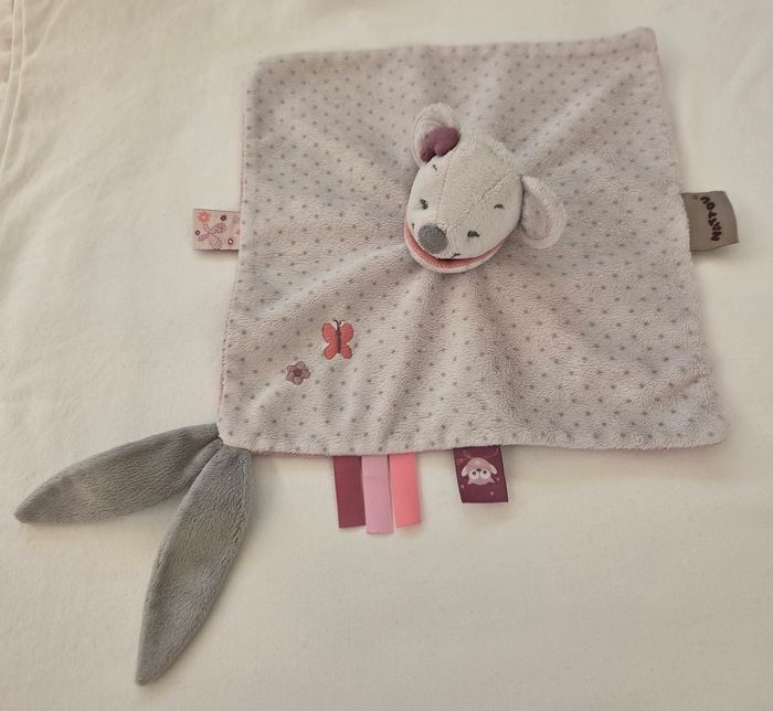 Doudou carré plat souris Valentine - papillon / fleur - Nattou