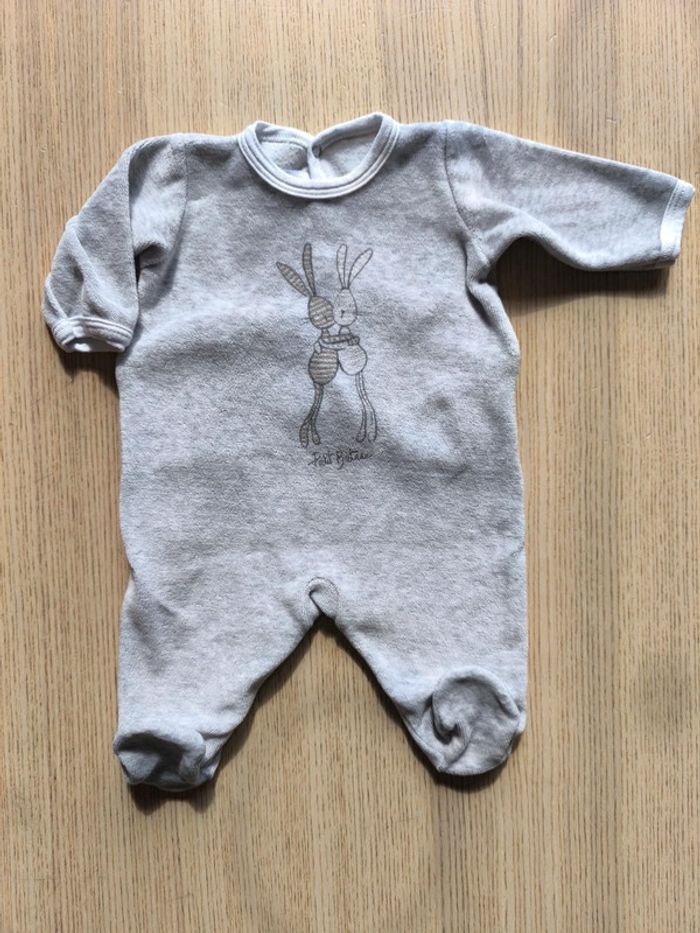 Pyjama en velours petit bateau gris chiné mixte/ taille 1 mois / 54 cm