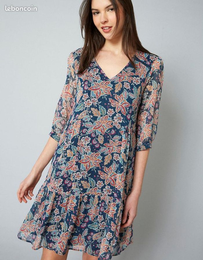 Robe courte imprimé à fleurs BLEU - RIU PARIS - TAILLE 46 - photo numéro 2