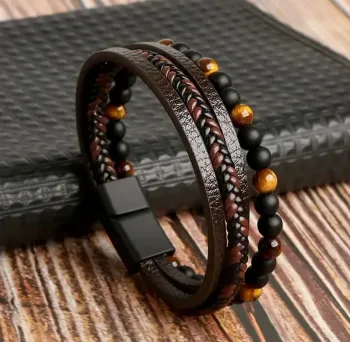 Bracelet 21 cm œil de tigre cuir PU