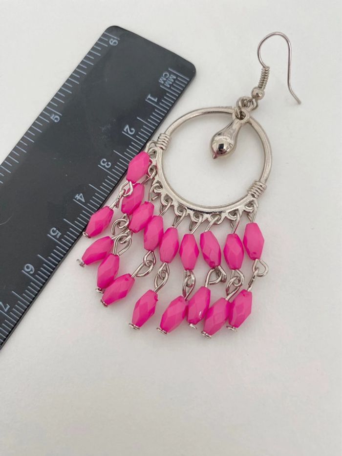 Boucles d’oreilles bohème - rose fuchsia et argenté - Neuves - photo numéro 6