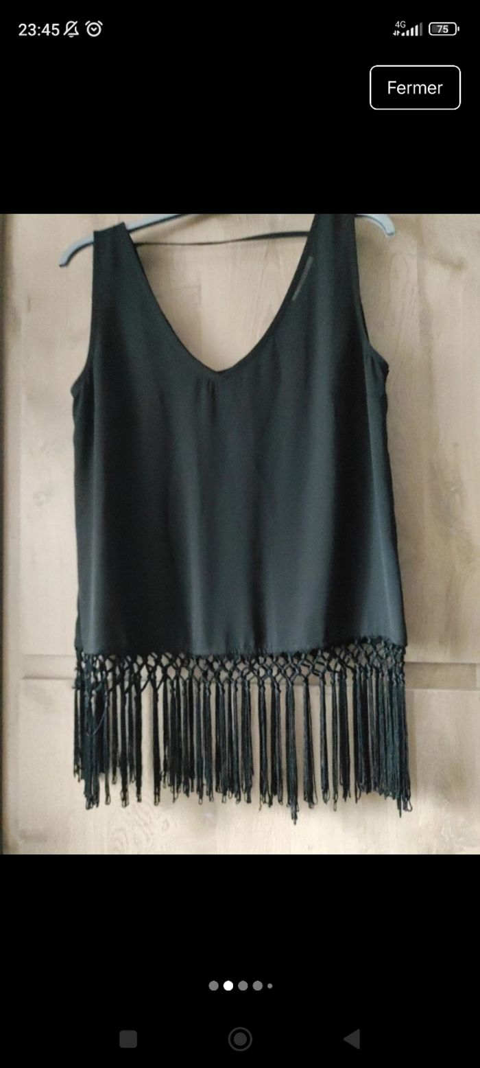 Haut noir et Neuf Camaïeu femme à franges - photo numéro 3