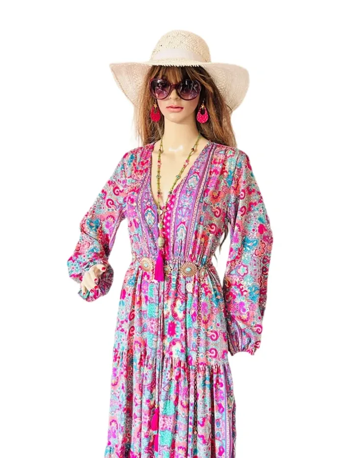 🩵🌸Magnifique robe longue bohème soie neuve avec étiquette Made in India fairycore Silk maxi dress🌸🩵 - photo numéro 4