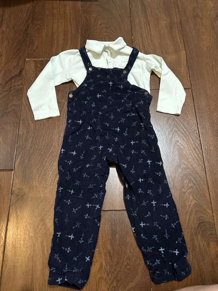 Salopette en velours et son pull assorti Avions de chez Absorba 3 ans - photo numéro 2