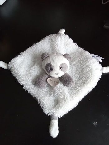 Doudou panda carré, mouchoir, blanc, gris  baby nat'