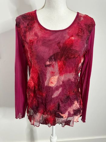 Blouse en maille résille rose fuchsia et bordeaux Kiabi Vintage T46 3XL