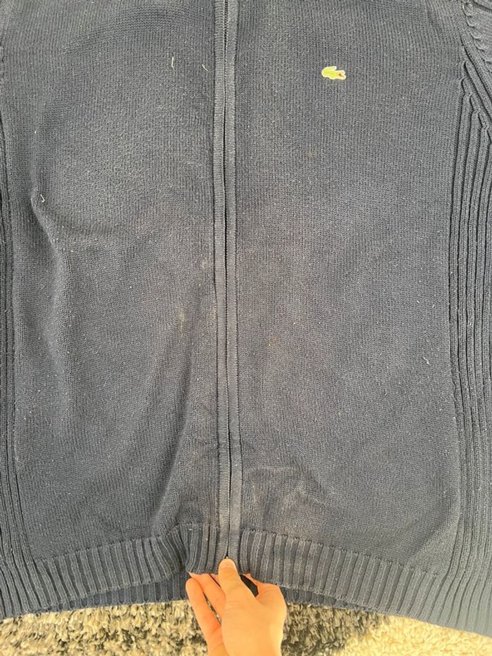 Pull zip full zip Lacoste bleu marine en coton en maille taille XXL style old money - photo numéro 7