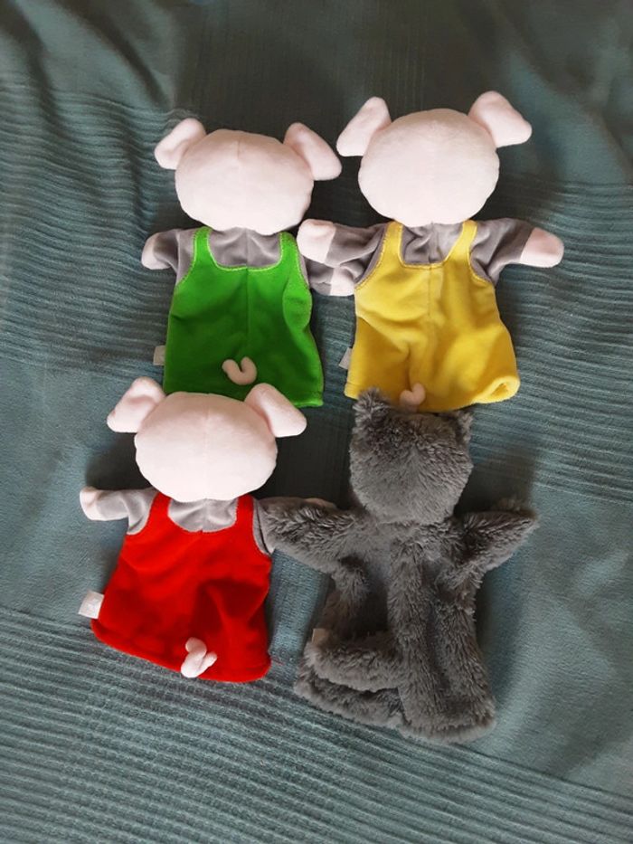 4x Marionnette peluche 3 petits cochons et le lou 22cm - photo numéro 2