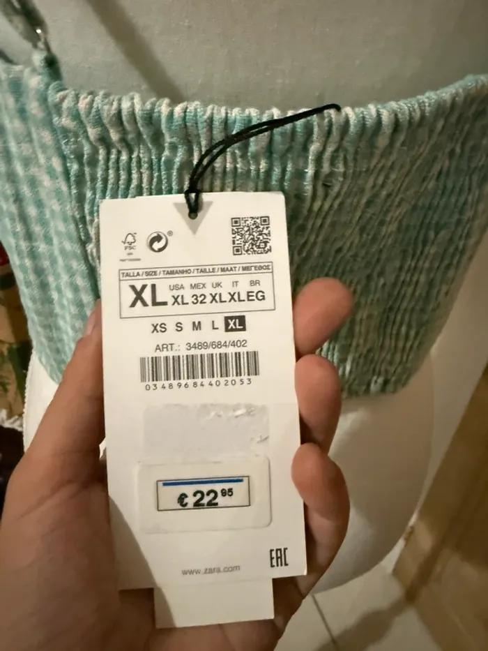 Top Bustier Courte à Carreaux Vichy Vert d'Eau - Zara (Neuf avec étiquette) - photo numéro 3