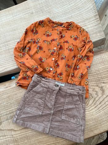 Ensemble 4 5 ans  sergent major H&M blouse chemise  à fleurs jupe velours côtelé