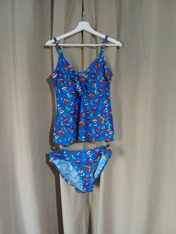 Tankini bleu motif fleurs colorées Taille 42 BPC