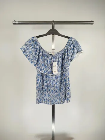 Top Miss Selfridge épaules dénudées - motif fleur bleues liberty taille 38 - A252