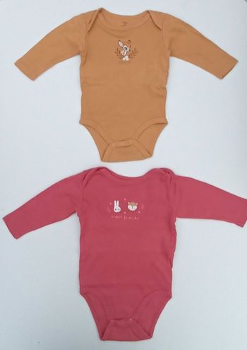 Lot de 2 bodies "Bambi et Animaux"  Disney et Kiabi, 6 mois