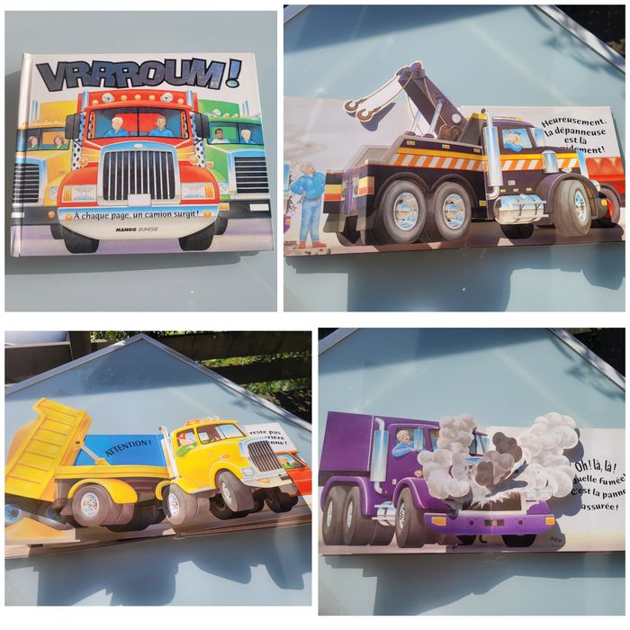 Superbe livre Pop-up Vrrroum! Mango jeunesse, À chaque page, un camion surgit!
