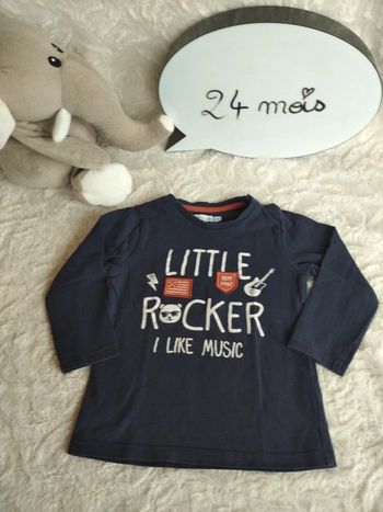 Tee shirt chemise manches longues Garçon 24 mois Little rockeur ours guitare Gémo 100% coton