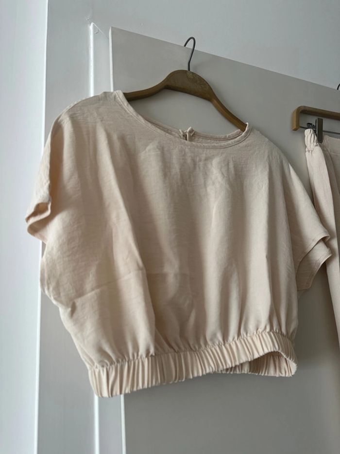 Ensemble 2 pièces beige – Top + Pantalon fluide – Taille S - photo numéro 2