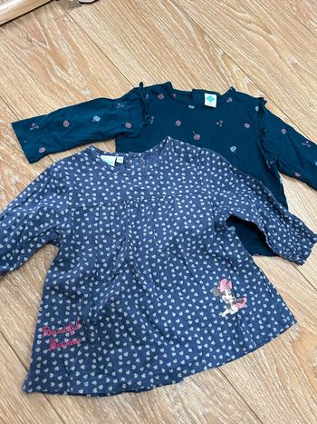 Lot de 2 t-shirt haut en coton - 1 Disney Minnie 12 mois bleu marine à pois - tex avec fruits