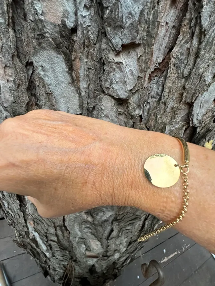Bracelet mi jonc mi chaine épaisse réglable médaille xl en breloque - photo numéro 4