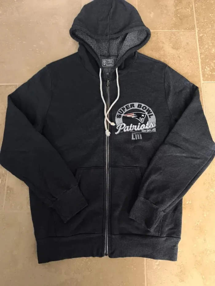Magnifique sweat capuche zippé NFL M homme super Bowl New England LIII excellent état - photo numéro 10