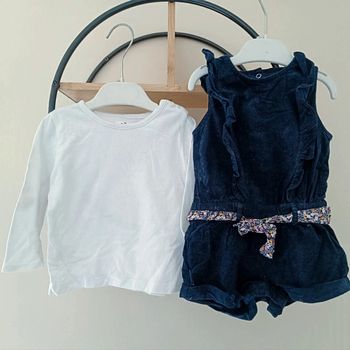 12 mois ensemble Gémo salopette short hiver avec ceinture et t-shirt