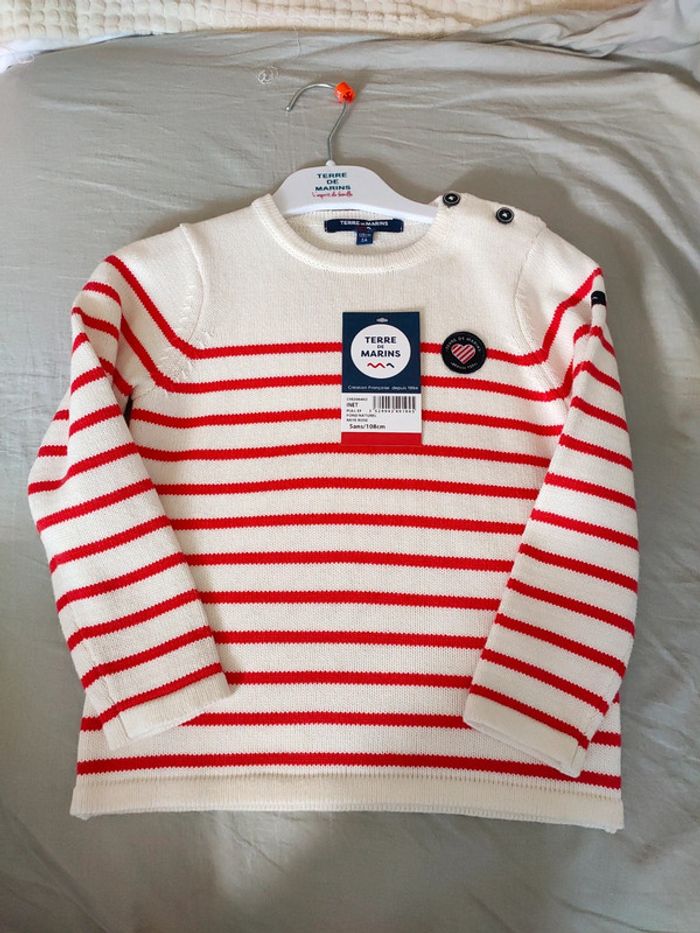 Pull marin fille enfant EF fond naturel rayé rose 5ans  Terre de Marins