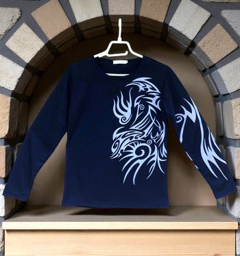 ZACARD - HAUT ML FEMME NOIR MOTIF TRIBAL ARGENT PAILLETÉ DEVANT + MANCHE + DOS M