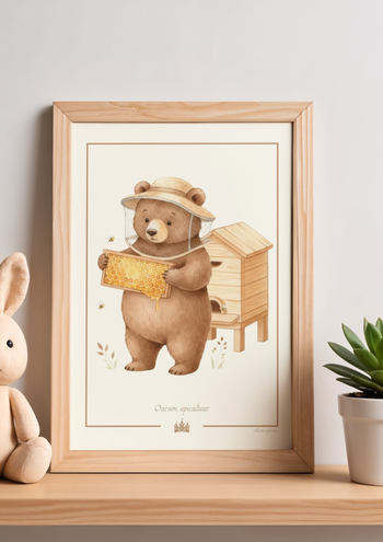 "Ourson apiculteur" - Affiche enfant A4