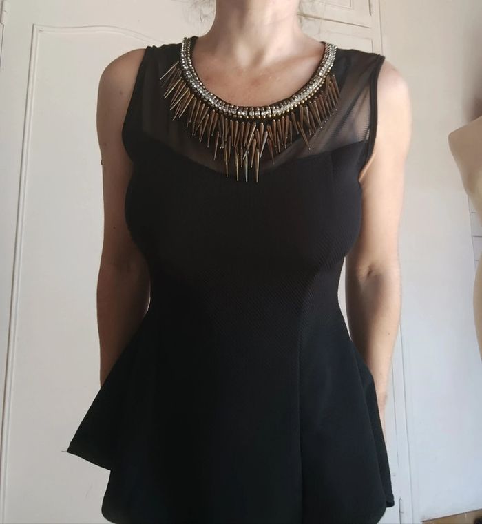 💎 blouse top voile transparent et décor doré t s 36 m 38 vintage y2k 90s 2000 - photo numéro 4