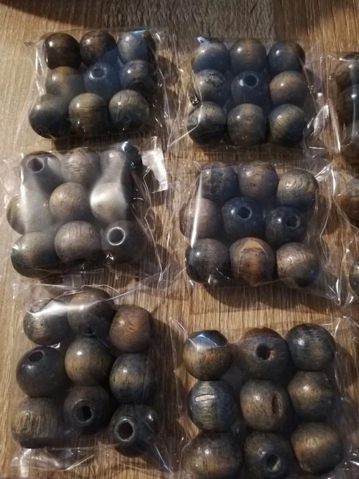 Perles en bois bleu marron ronde - photo numéro 4
