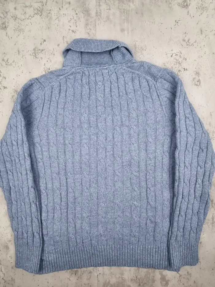 Pull torsadé col châle Tommy Hilfiger – Bleu clair – Taille L Hommes (mesures en photos) - photo numéro 4