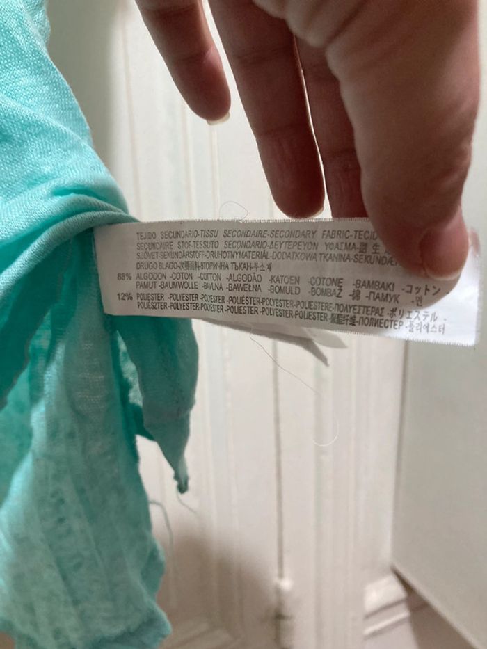 T shirt ajourée en lin - vert d’eau - Bershka - photo numéro 5