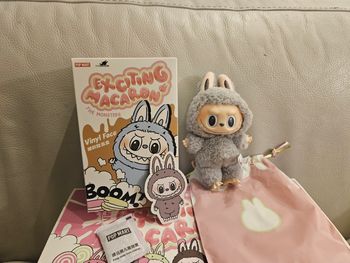 Labubu 17cm gris Sesame Bean Exciting Macaron Pop Mart