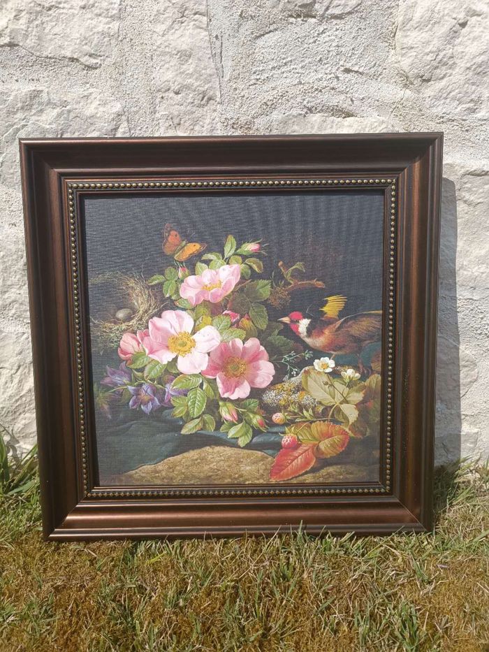 Tableau peinture oiseau et fleur