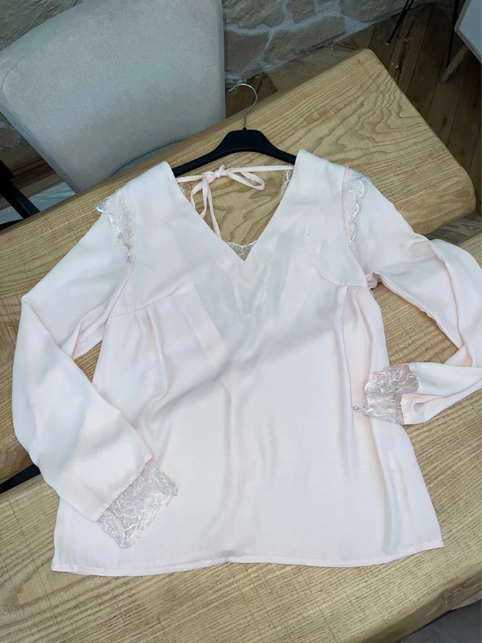 Blouse kilky taille M taille 38 rose poudrée dos nu dentelle sexy habillé top - photo numéro 4