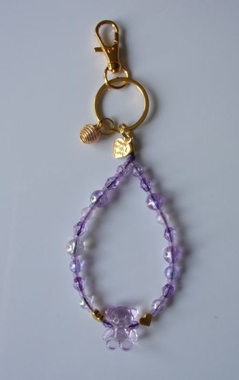 Porte clé doré ou Déco de sac à main ourson violet