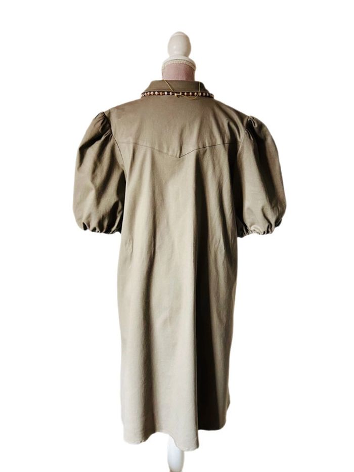 🧡🌿Robe chemise manches bouffantes taille 42 gris taupe chic & décontracté Puff Sleeves short dress🌿🧡 - photo numéro 13