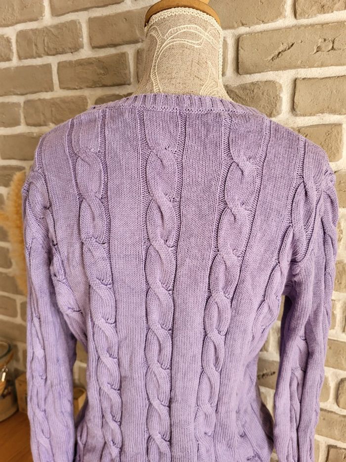 Pull à torsades et col V parme lilas Giorgio Di Mare - photo numéro 9