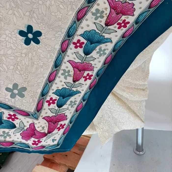 Tunique robe indienne 100 % soie longue imprimé fleuri coloré taille L ethnique bohème A148 - photo numéro 8