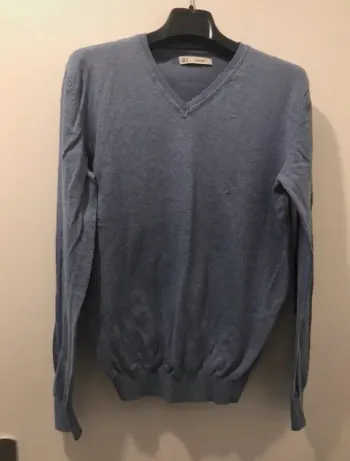 Pull celio col v manche longue bleu taille M