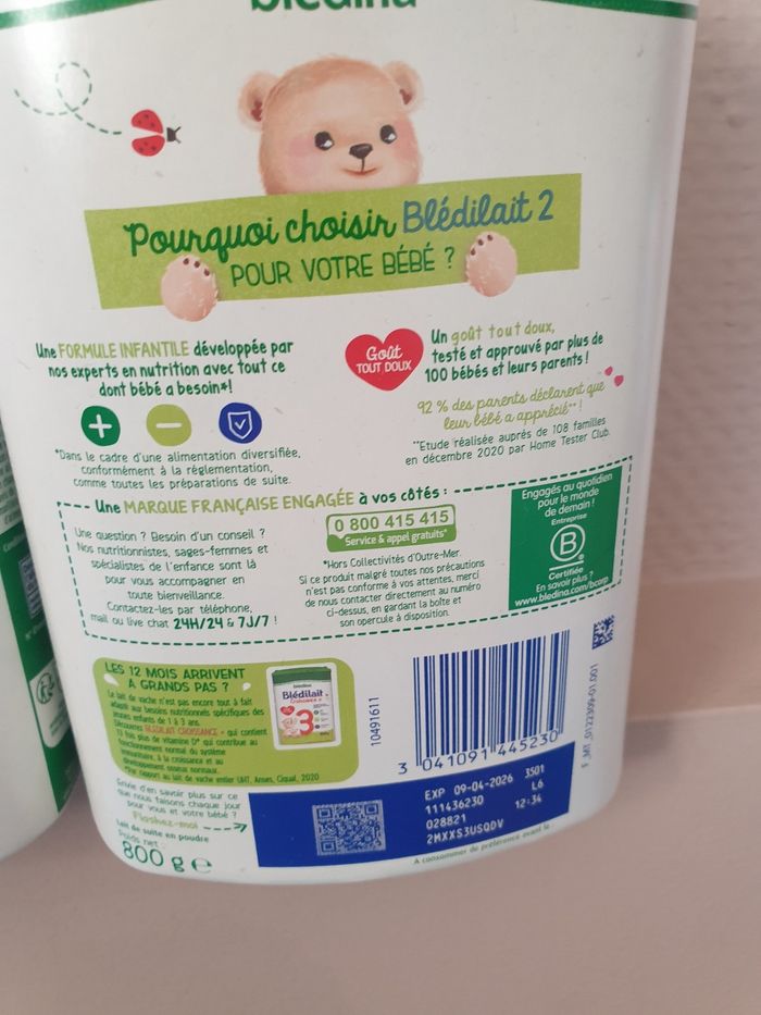Boite de lait lot de 3 bledilait 2eme age neuve - photo numéro 5