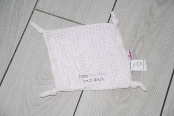 Mon Doudou Tout Doux Pommette Plat Carré Pois Rose Blanc 4 Noeuds Nœuds