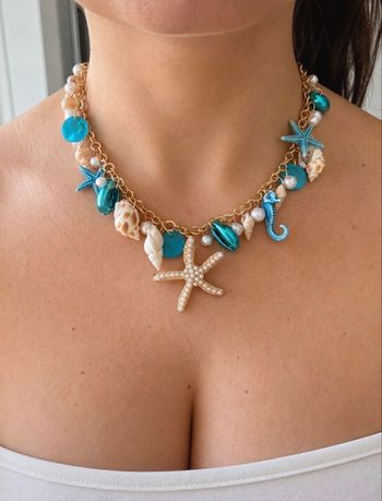 Collier bleu étoile de mer coquillage été plage tendance bohème