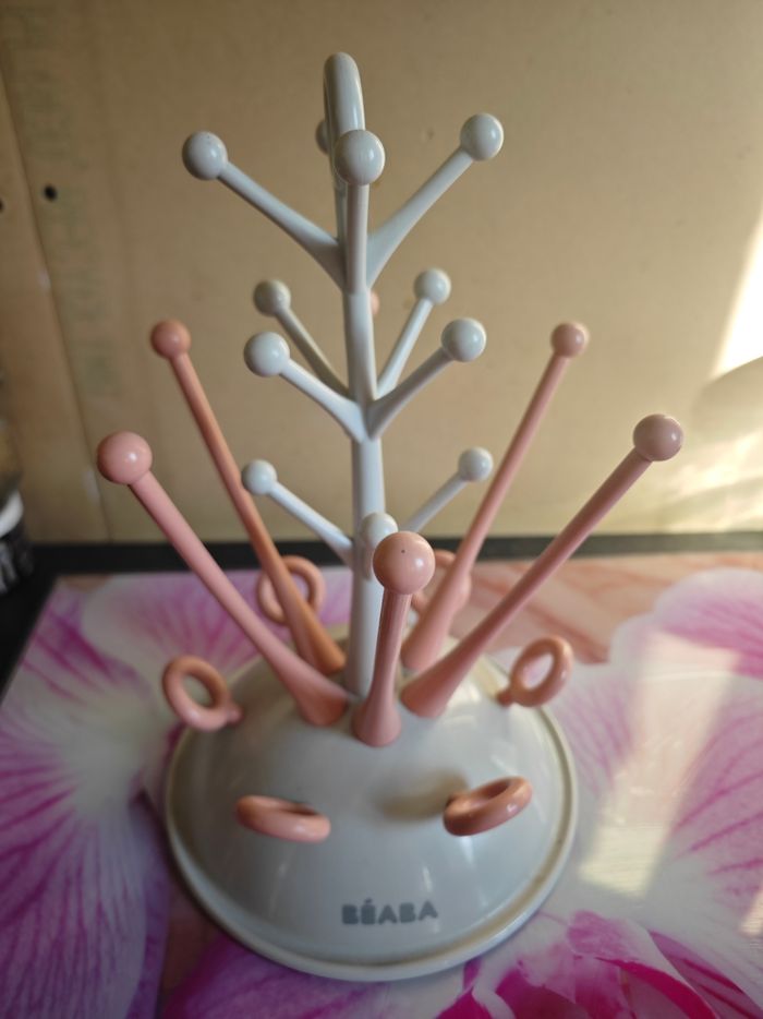 Égoutte biberon rose et gris béaba parfait état