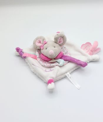 DOUDOU ET COMPAGNIE souris Pearly DC2976 gris blanc rose mauve attache sucette