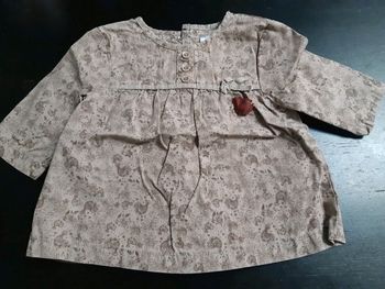 Blouse bébé fille 3 mois oiseau motif vintage fleurs marron