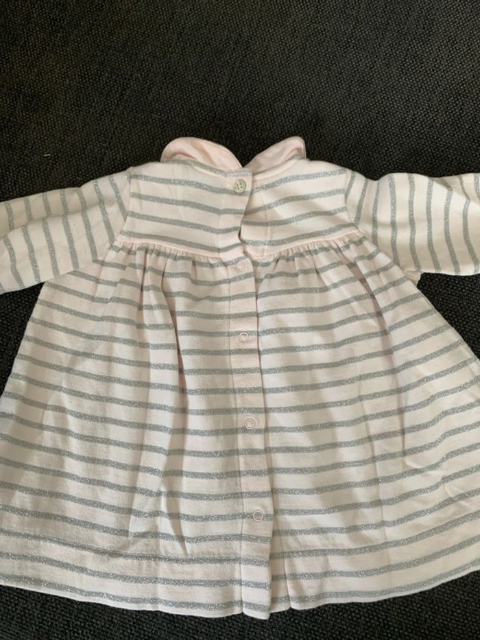 Robe petit bateau rose à rayures grises, 6 mois comme neuve - photo numéro 4