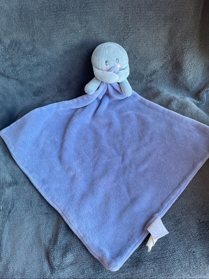 Doudou Pieuvre Poulpe bleu mouchoir Bébé Douceur